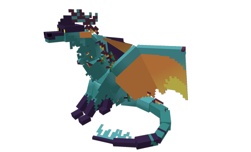A Minecraft-style low-poly model of Voxel, sitting on its haunches and tapping its tail on the ground.