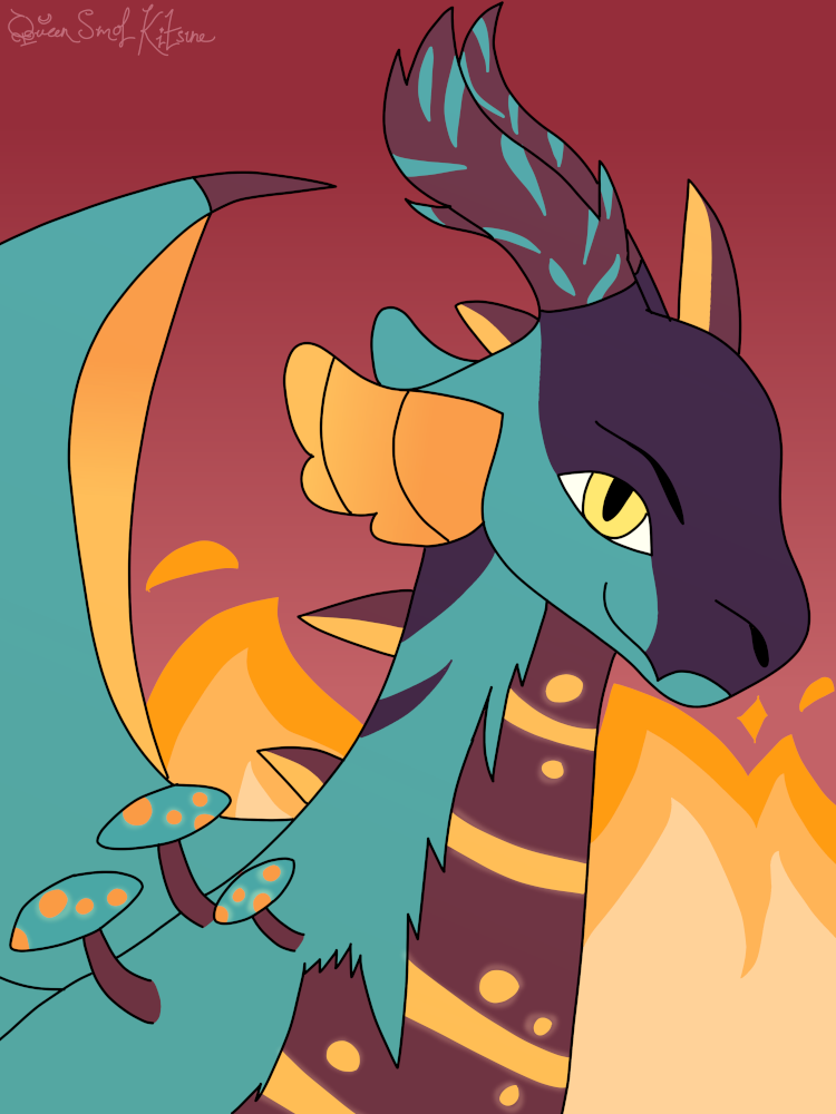 A digital bust of Voxel with flames in the background.