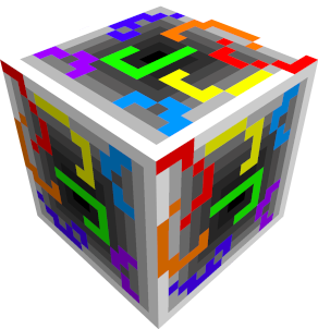 a Minecraft block with a gray radial gradient and various haphazard colors