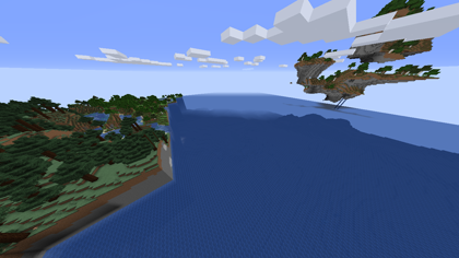Floating island to the right, hard chunk borders to the left.