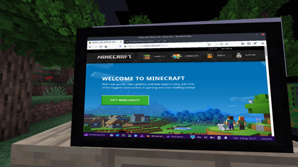 An in-game screen displaying the Minecraft website.