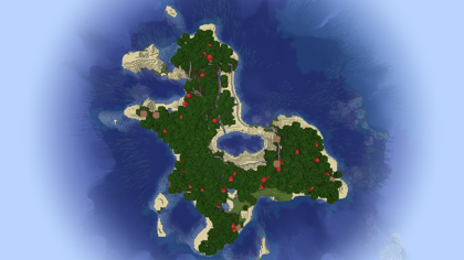 A dark forest island shaped like a unicorn.